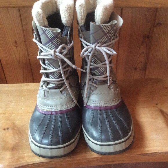 Sorel Gray & Purple Plaid Waterproof 1964 Pac Winter Boots with Liners Size 11 - Picture 2 of 9